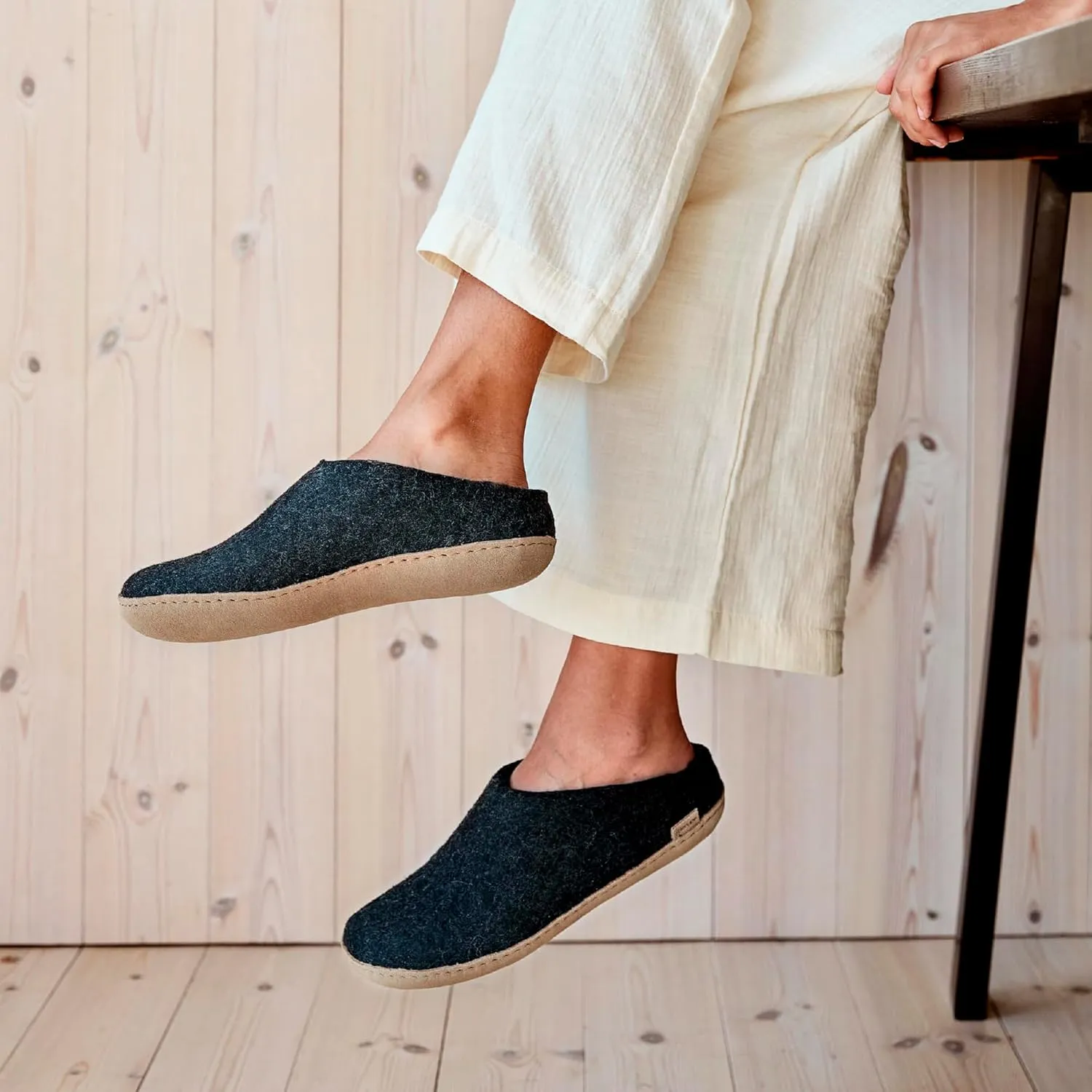 Glerups 100% high quality wool mix Slipper with leather sole - Unisex Slip-on