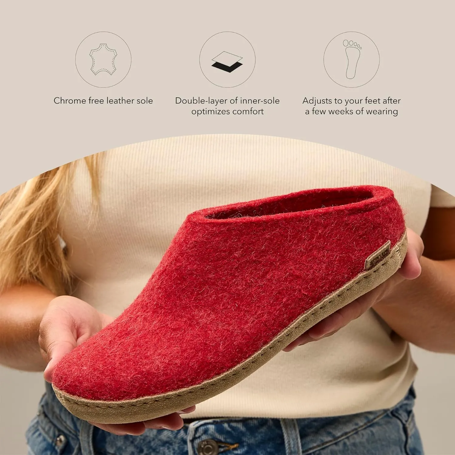 Glerups 100% high quality wool mix Slipper with leather sole - Unisex Slip-on
