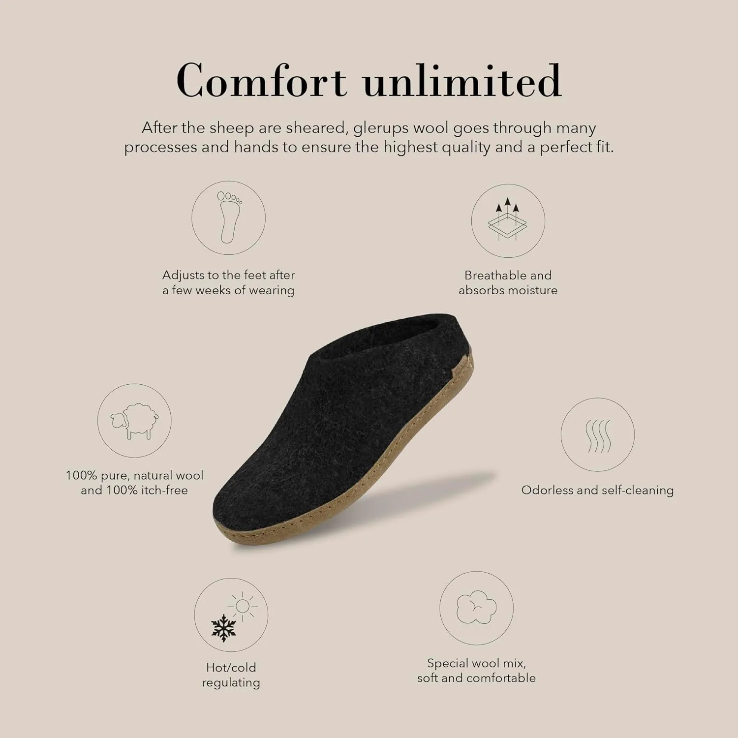 Glerups 100% high quality wool mix Slipper with leather sole - Unisex Slip-on
