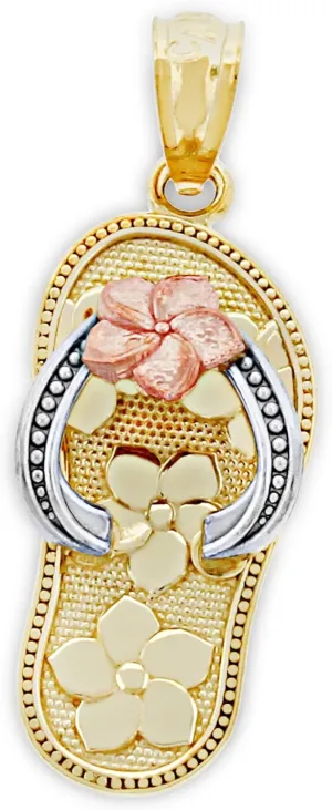 Gold Flip-flop Sandal with Flower Charm - 10 Karat Solid Gold - Sandal Pendant