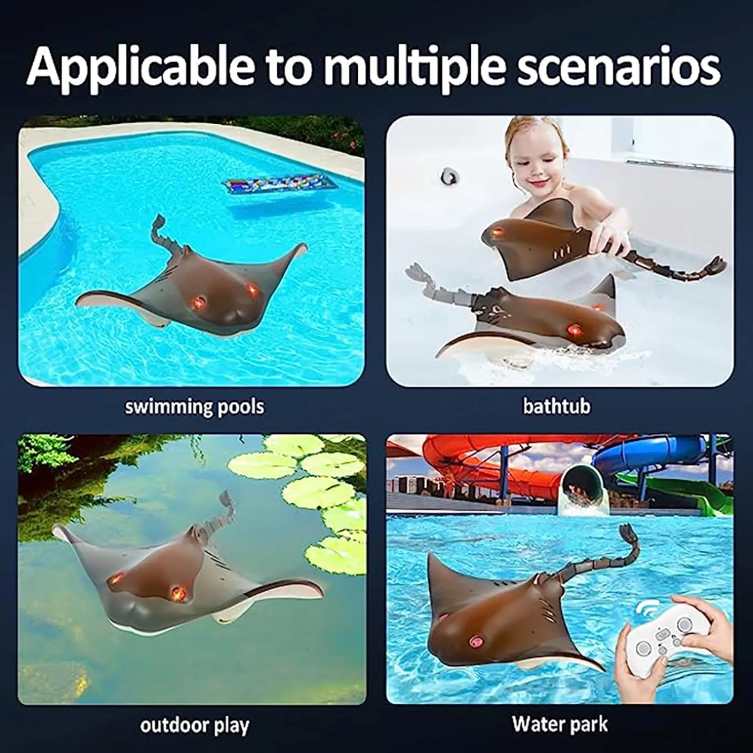 GoolRC Remote Control Shark Boat for Swimming Pool, 2.4G RC Stingray Toys for Kids Age 7-14, Sealed Waterproof RC Boat with Two Rechargeable Batteries High Simulation Animal Water Toys