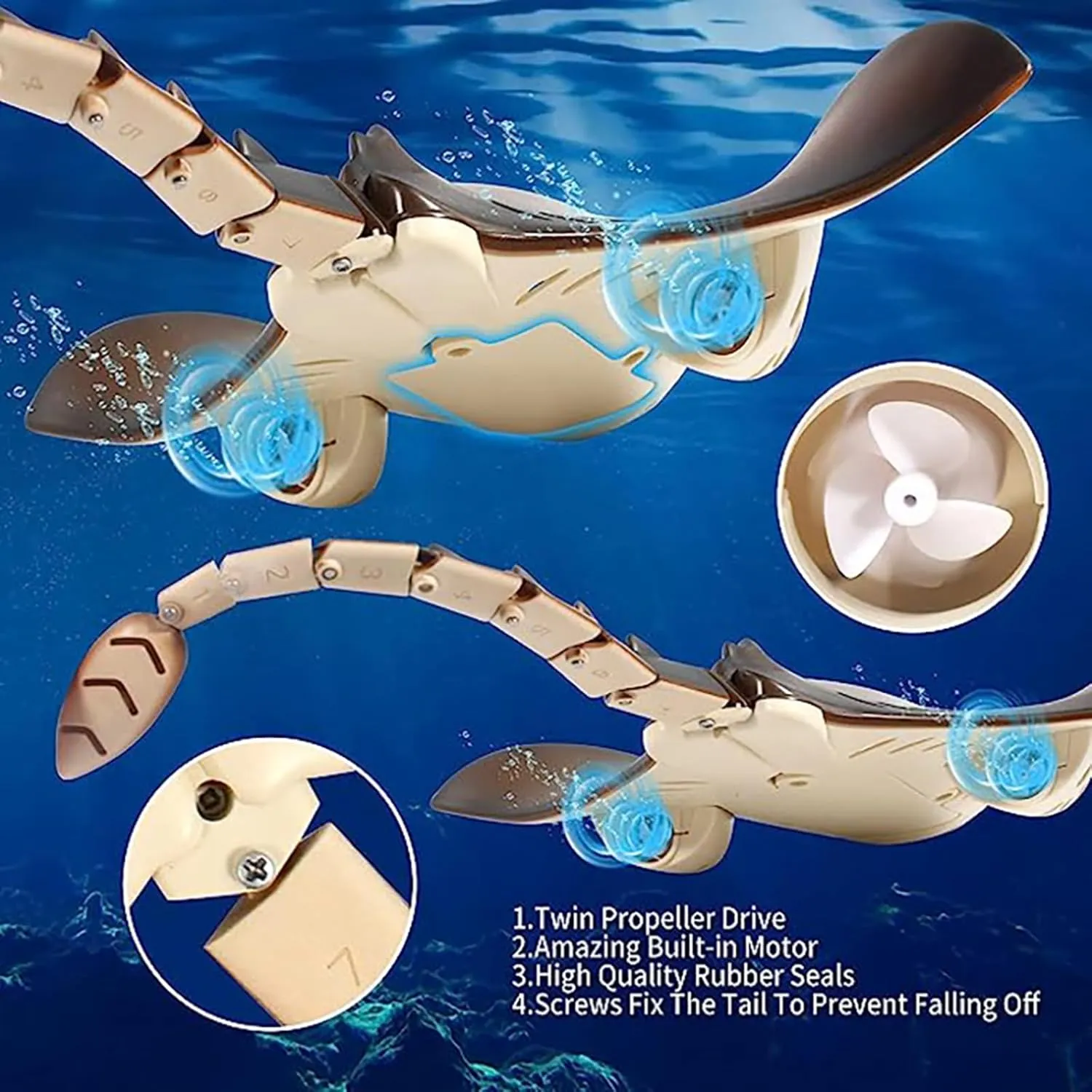 GoolRC Remote Control Shark Boat for Swimming Pool, 2.4G RC Stingray Toys for Kids Age 7-14, Sealed Waterproof RC Boat with Two Rechargeable Batteries High Simulation Animal Water Toys