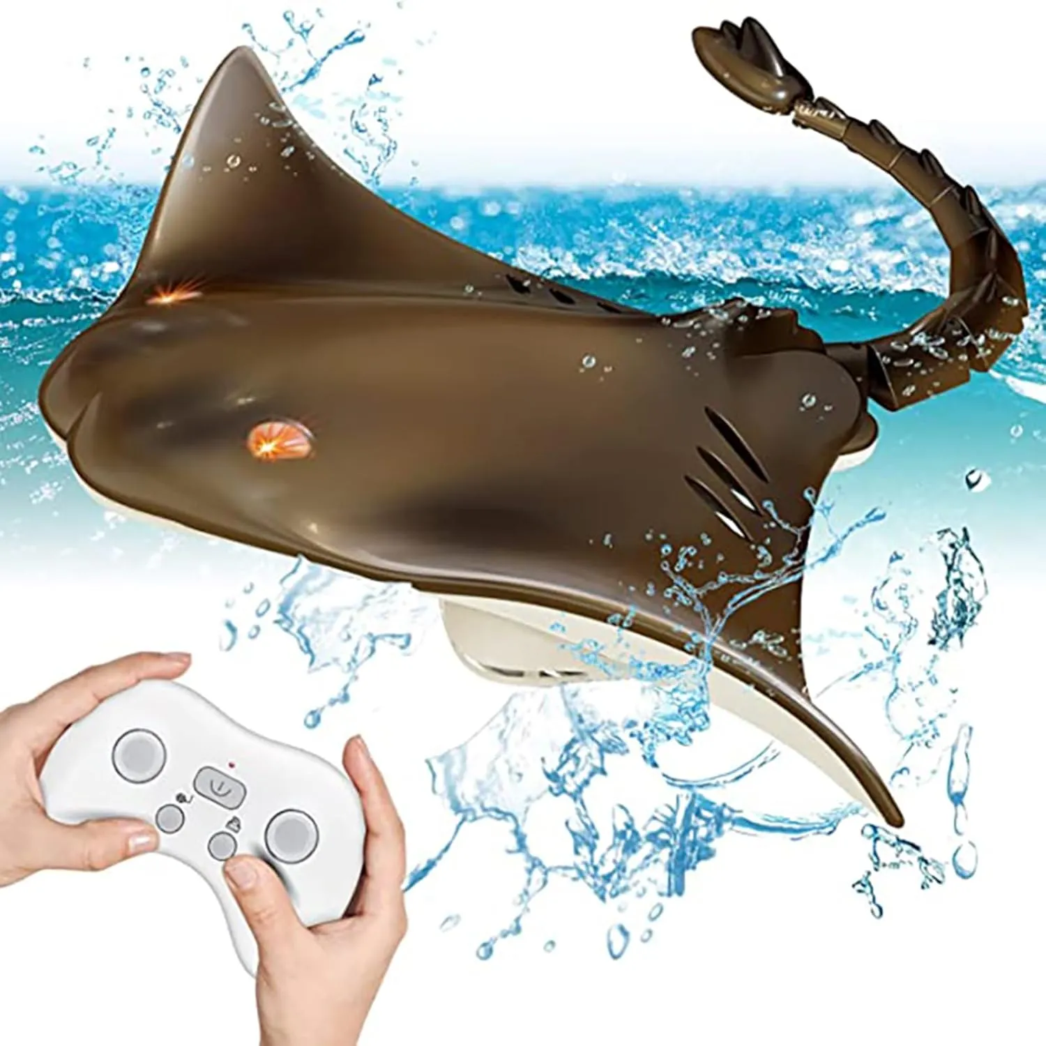 GoolRC Remote Control Shark Boat for Swimming Pool, 2.4G RC Stingray Toys for Kids Age 7-14, Sealed Waterproof RC Boat with Two Rechargeable Batteries High Simulation Animal Water Toys