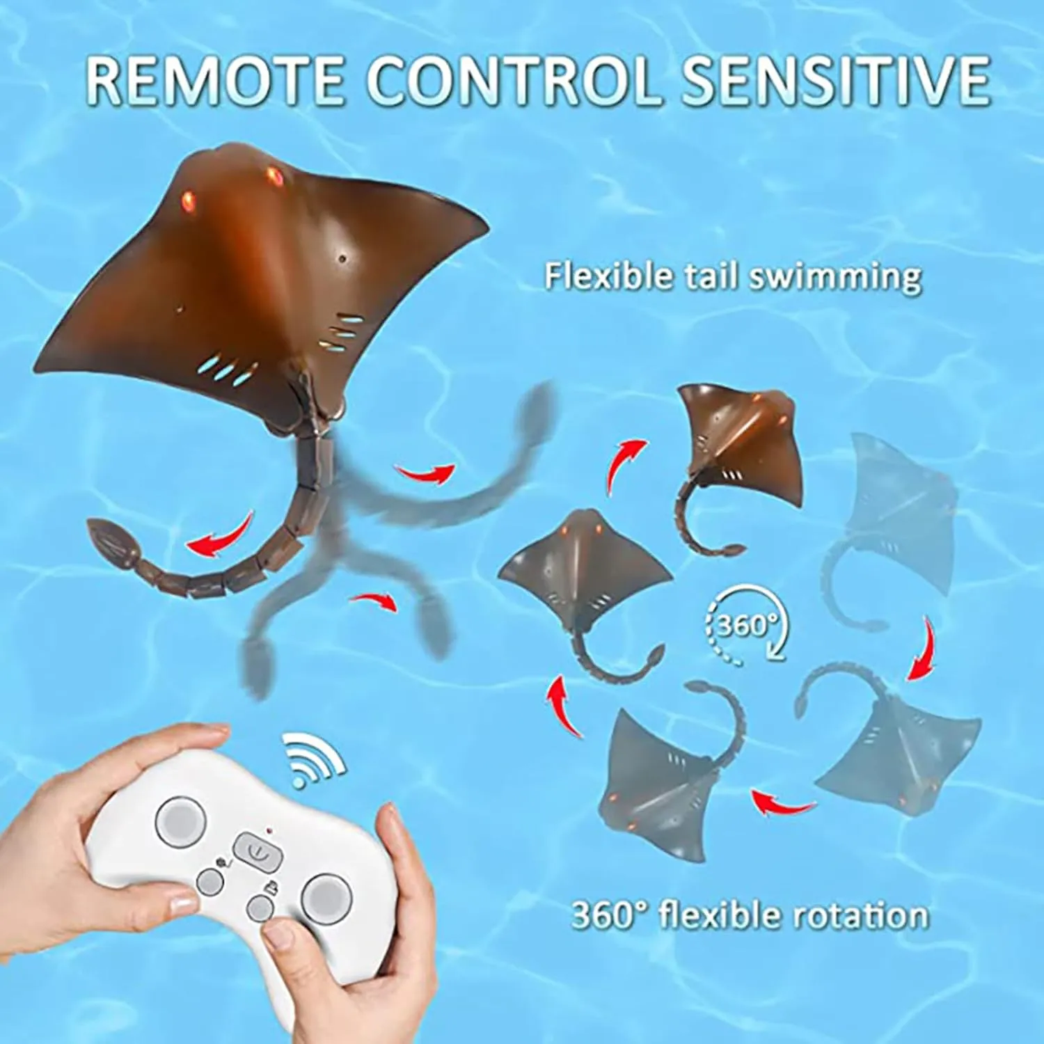 GoolRC Remote Control Shark Boat for Swimming Pool, 2.4G RC Stingray Toys for Kids Age 7-14, Sealed Waterproof RC Boat with Two Rechargeable Batteries High Simulation Animal Water Toys