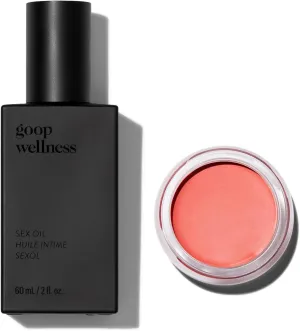goop Beauty Cream Blush and Massage Oil Bundle | 0.5 oz Creamy Peach Cream Blush for a Sheer Pop of Color on Lips & Cheeks | 2 fl oz of Mess Free Oil for a Couples Massage or Self Care | Gift Set