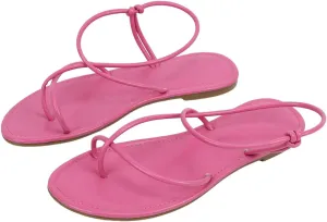 GORGLITTER Women's Metallic Strappy Flat Sandals Open Toe Dressy Summer Beach Thong Slides
