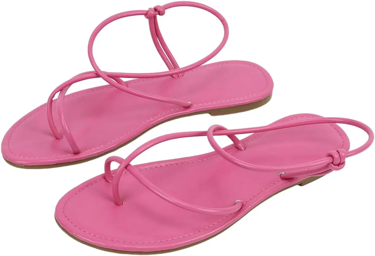 GORGLITTER Women's Metallic Strappy Flat Sandals Open Toe Dressy Summer Beach Thong Slides