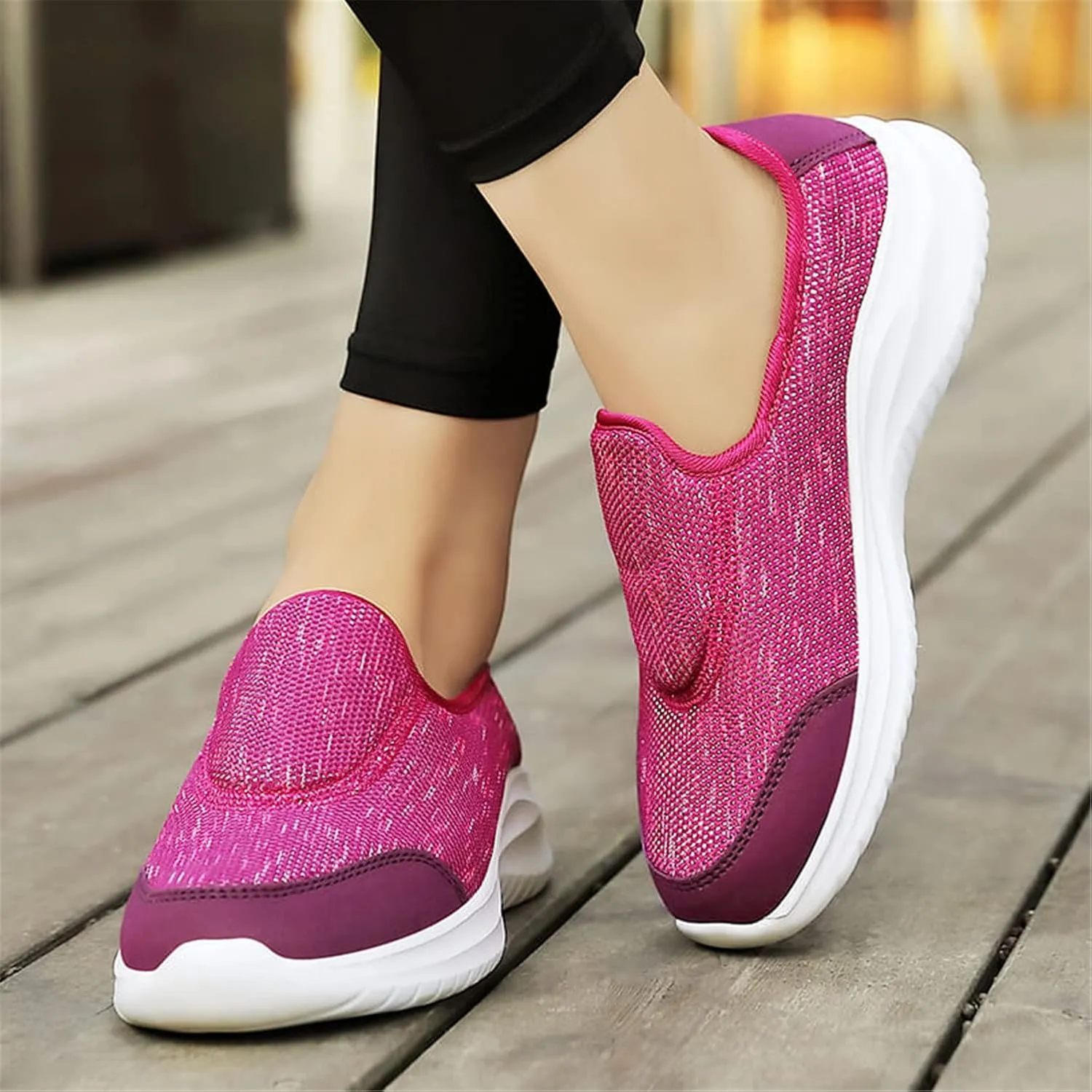 GOSPT Women's Knit Slip on Loafers Lightweight Nurse Walking Flat Sneakers Work Shoes