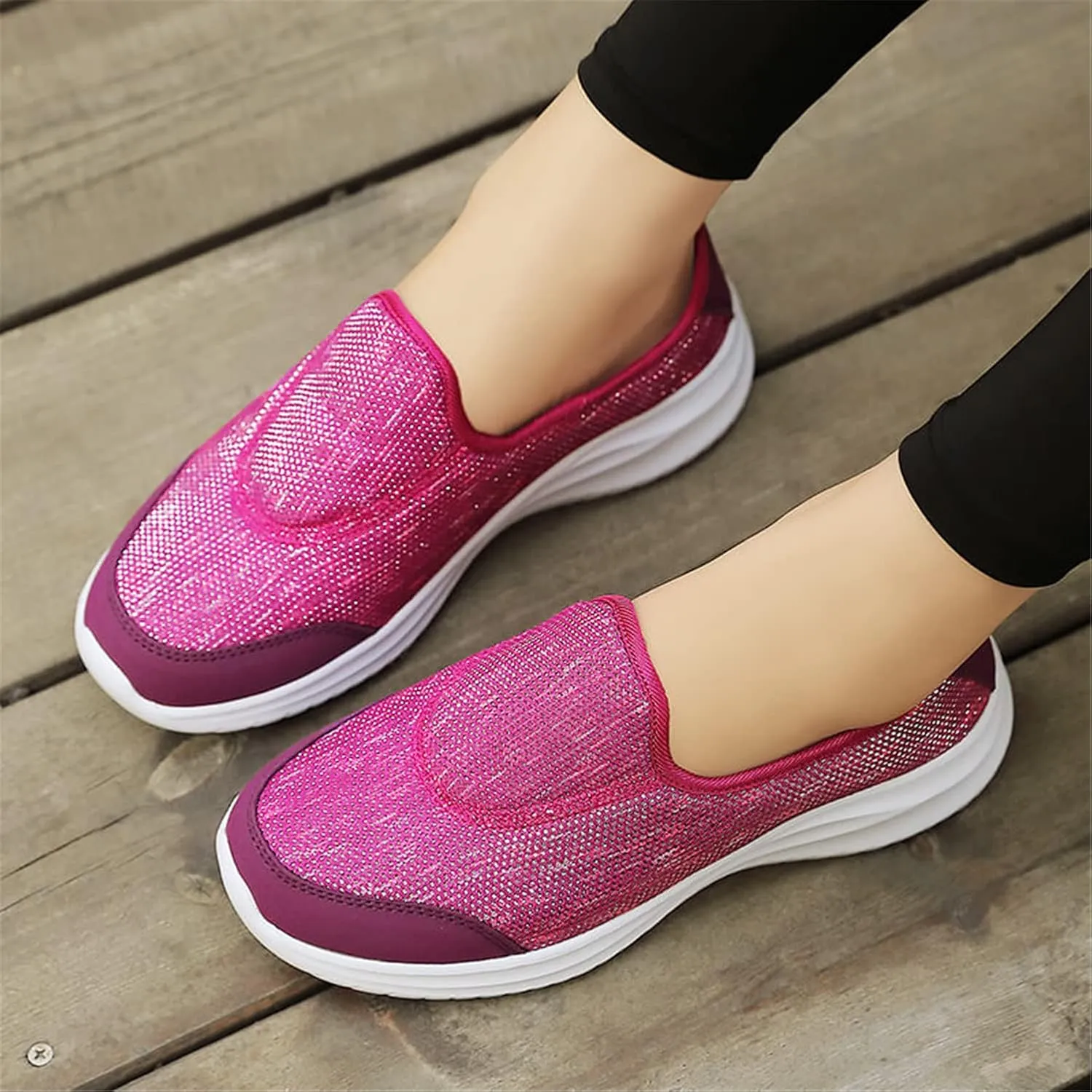 GOSPT Women's Knit Slip on Loafers Lightweight Nurse Walking Flat Sneakers Work Shoes