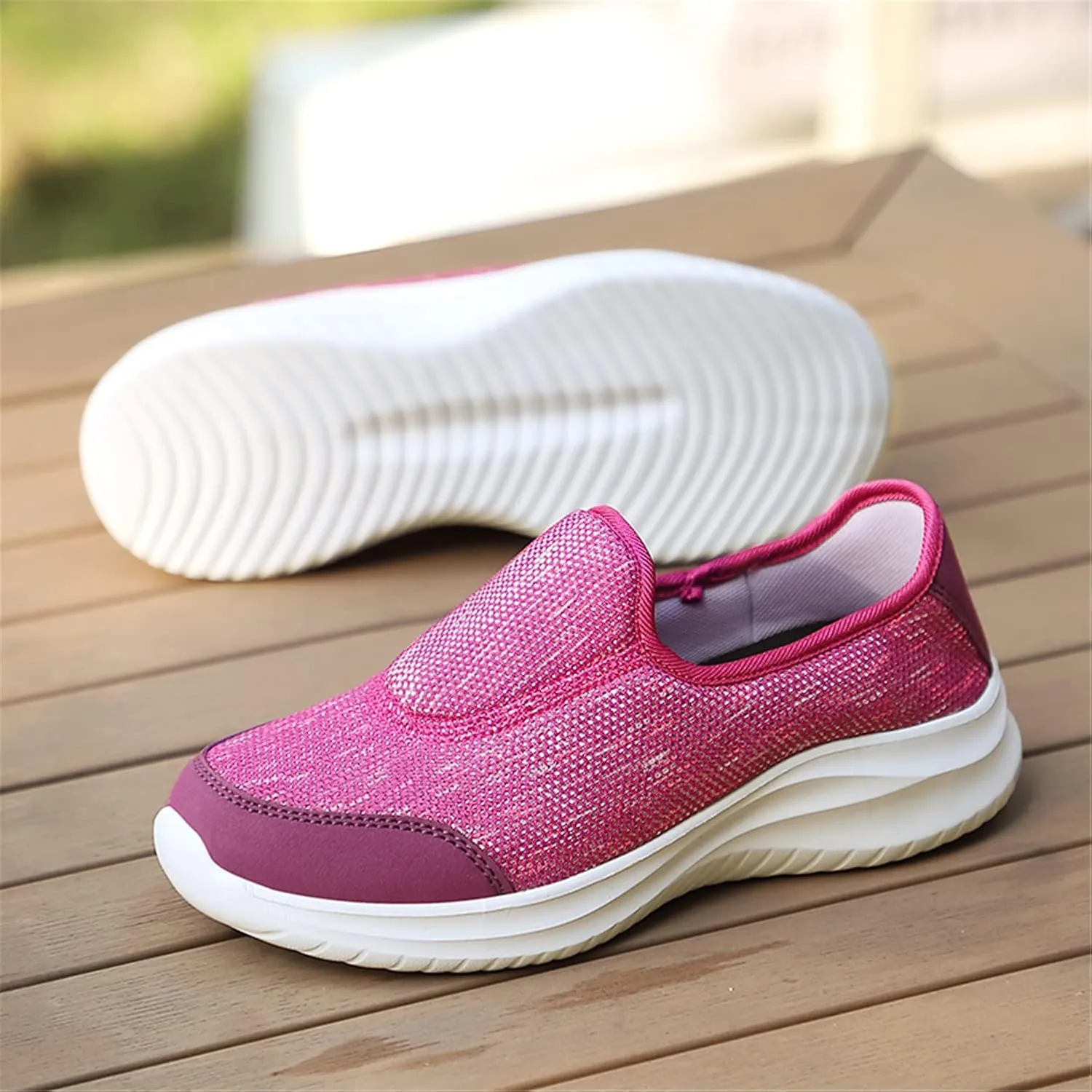 GOSPT Women's Knit Slip on Loafers Lightweight Nurse Walking Flat Sneakers Work Shoes