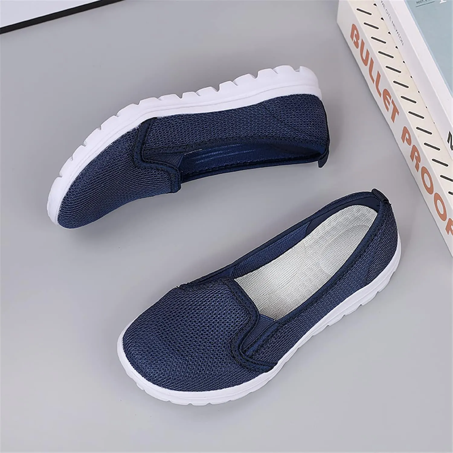 GOSPT Women's Knit Walking Shoes Lightweight Breathable Mesh Slip on Low Top Loafer Flats