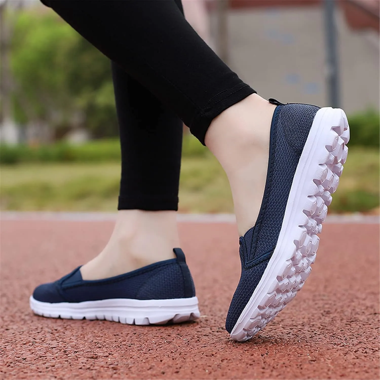 GOSPT Women's Knit Walking Shoes Lightweight Breathable Mesh Slip on Low Top Loafer Flats