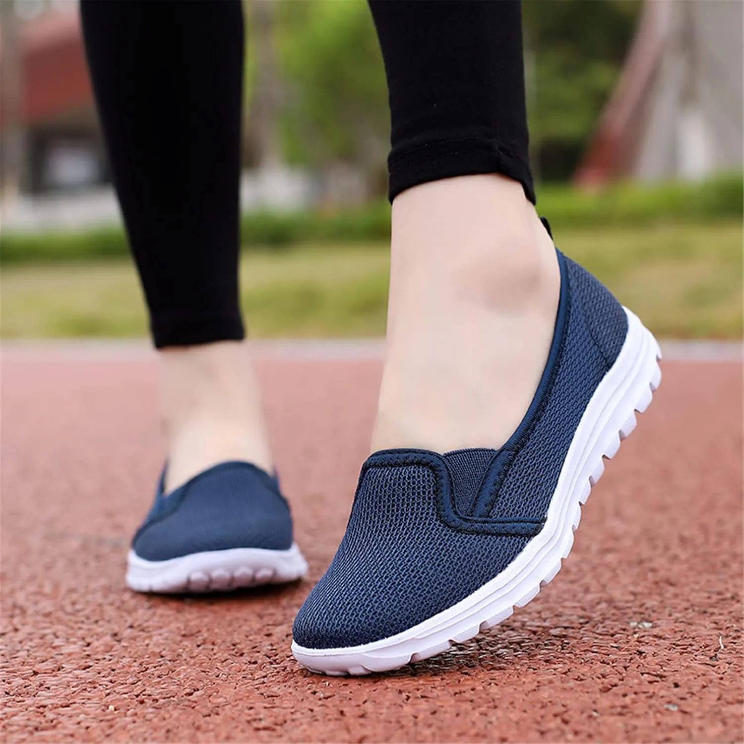 GOSPT Women's Knit Walking Shoes Lightweight Breathable Mesh Slip on Low Top Loafer Flats