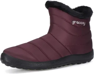 gracosy Snow Boots for Women, Warm Ankle Bootie Waterproof Outdoor Snow Anit-Slip Boots Slip On Lined Winter Shoes for Ladies