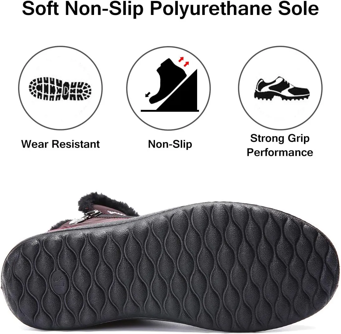 gracosy Warm Snow Boots, Women's Winter Ankle Bootie Anti-Slip Fur Lined Ankle Short Boots Waterproof Slip On Outdoor Shoes