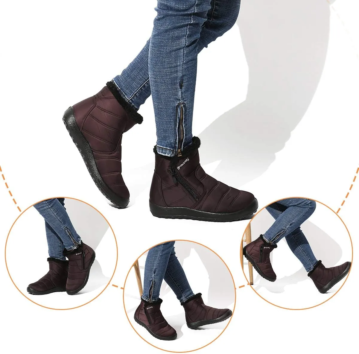 gracosy Warm Snow Boots, Women's Winter Ankle Bootie Anti-Slip Fur Lined Ankle Short Boots Waterproof Slip On Outdoor Shoes
