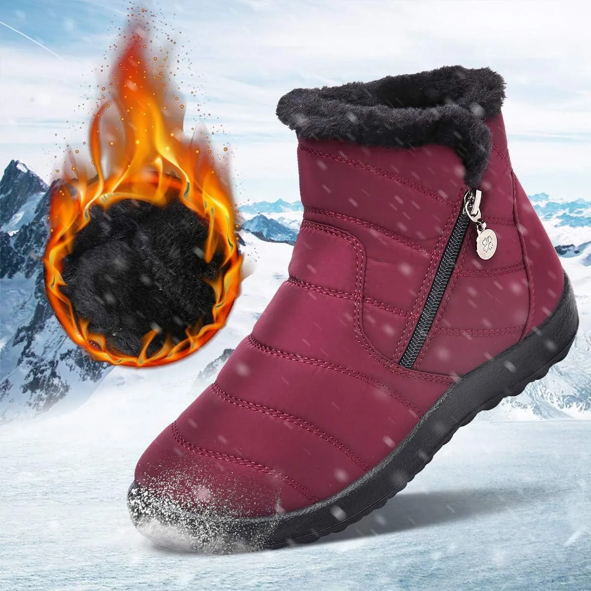 gracosy Warm Snow Boots, Women's Winter Ankle Bootie Anti-Slip Fur Lined Ankle Short Boots Waterproof Slip On Outdoor Shoes