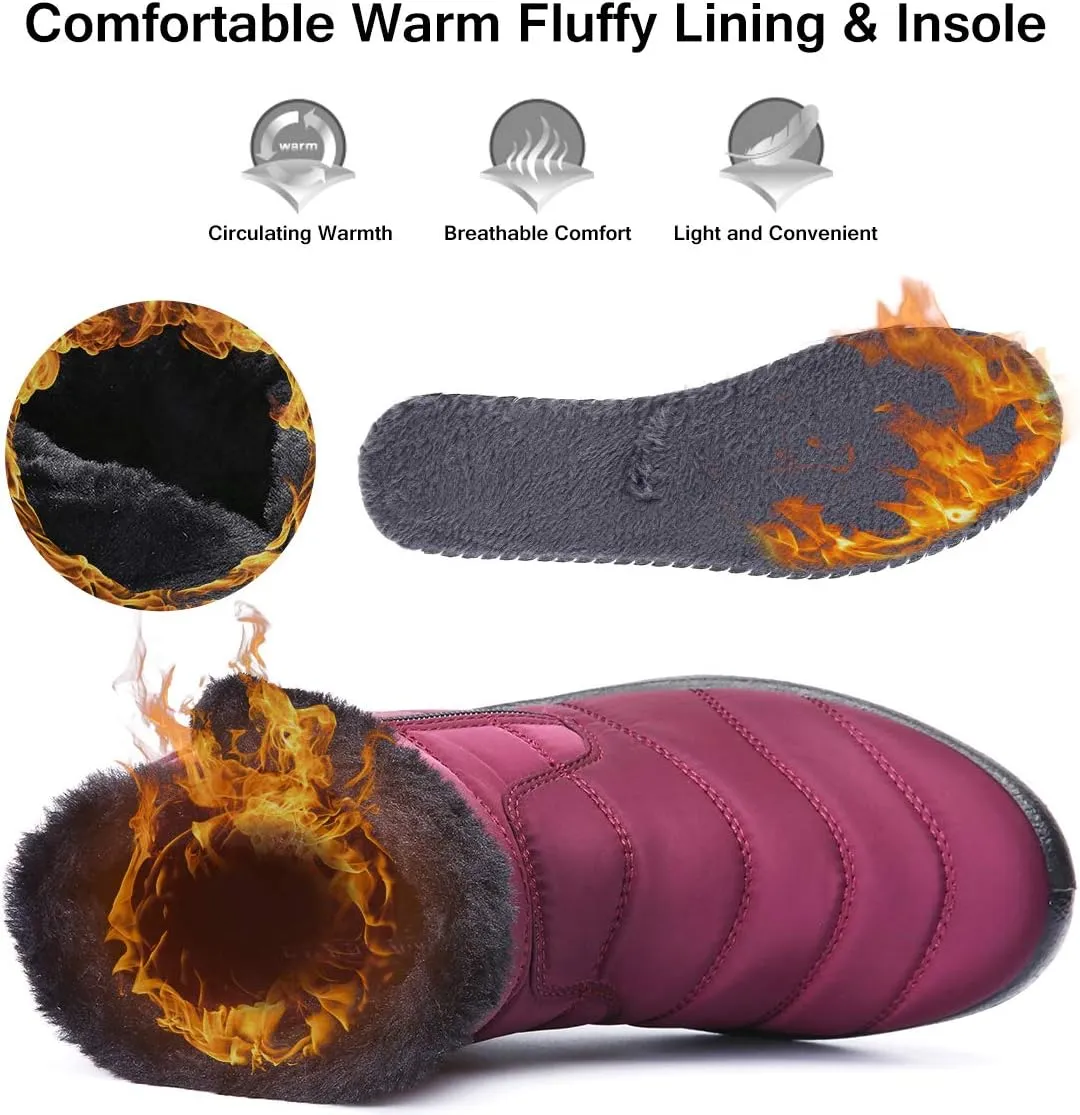 gracosy Warm Snow Boots, Women's Winter Ankle Bootie Anti-Slip Fur Lined Ankle Short Boots Waterproof Slip On Outdoor Shoes