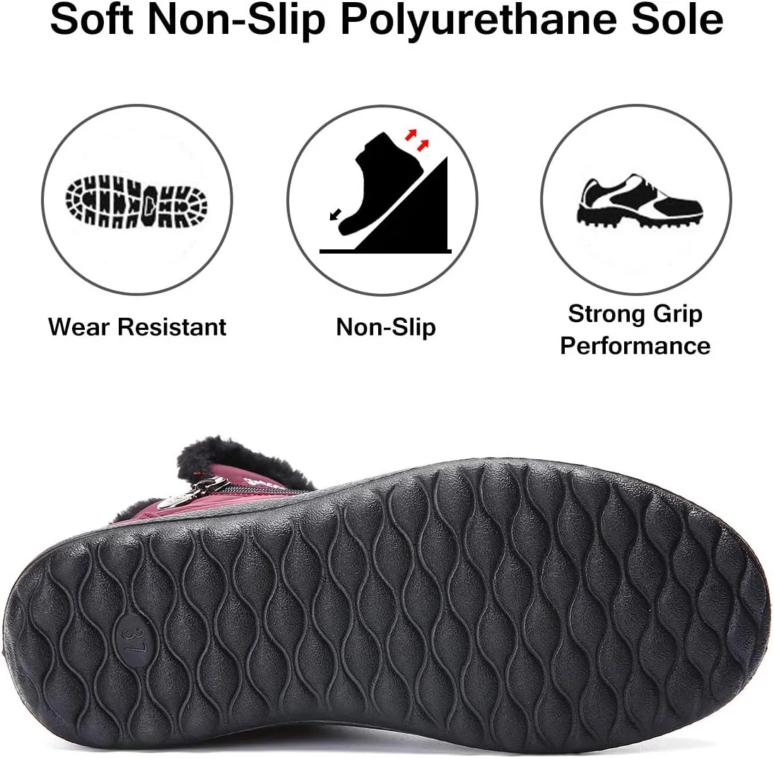 gracosy Warm Snow Boots, Women's Winter Ankle Bootie Anti-Slip Fur Lined Ankle Short Boots Waterproof Slip On Outdoor Shoes