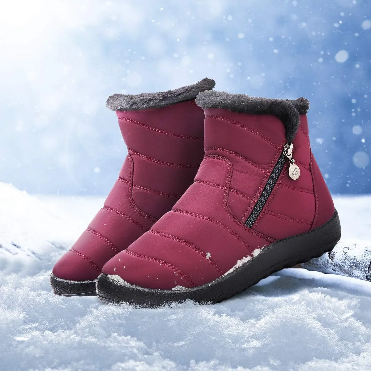 gracosy Warm Snow Boots, Women's Winter Ankle Bootie Anti-Slip Fur Lined Ankle Short Boots Waterproof Slip On Outdoor Shoes