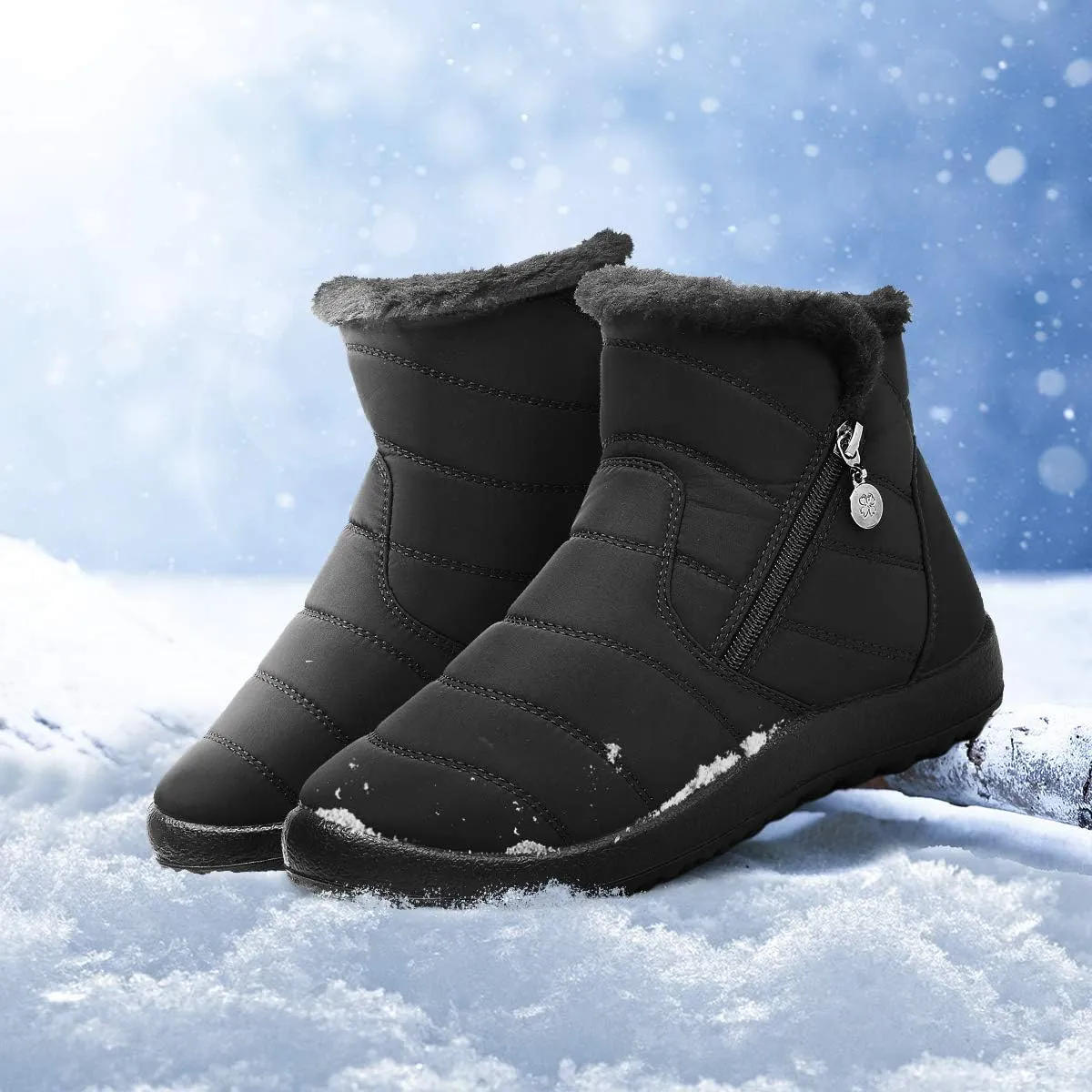 gracosy Warm Snow Boots, Women's Winter Ankle Bootie Anti-Slip Fur Lined Ankle Short Boots Waterproof Slip On Outdoor Shoes