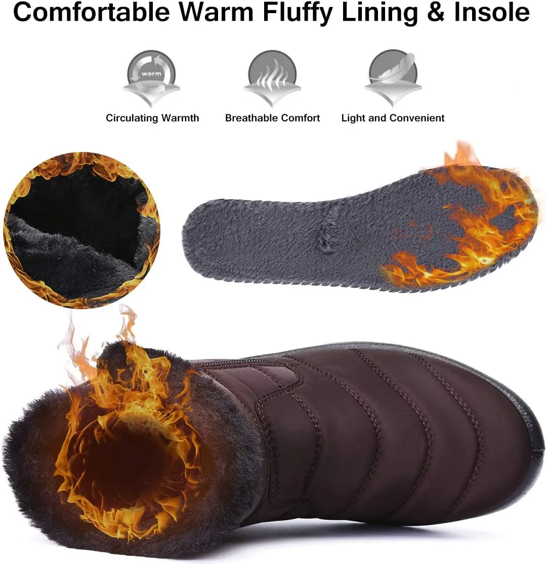 gracosy Warm Snow Boots, Women's Winter Ankle Bootie Anti-Slip Fur Lined Ankle Short Boots Waterproof Slip On Outdoor Shoes