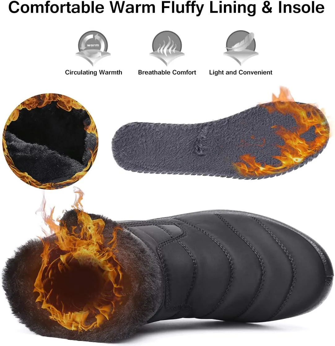 gracosy Warm Snow Boots, Women's Winter Ankle Bootie Anti-Slip Fur Lined Ankle Short Boots Waterproof Slip On Outdoor Shoes