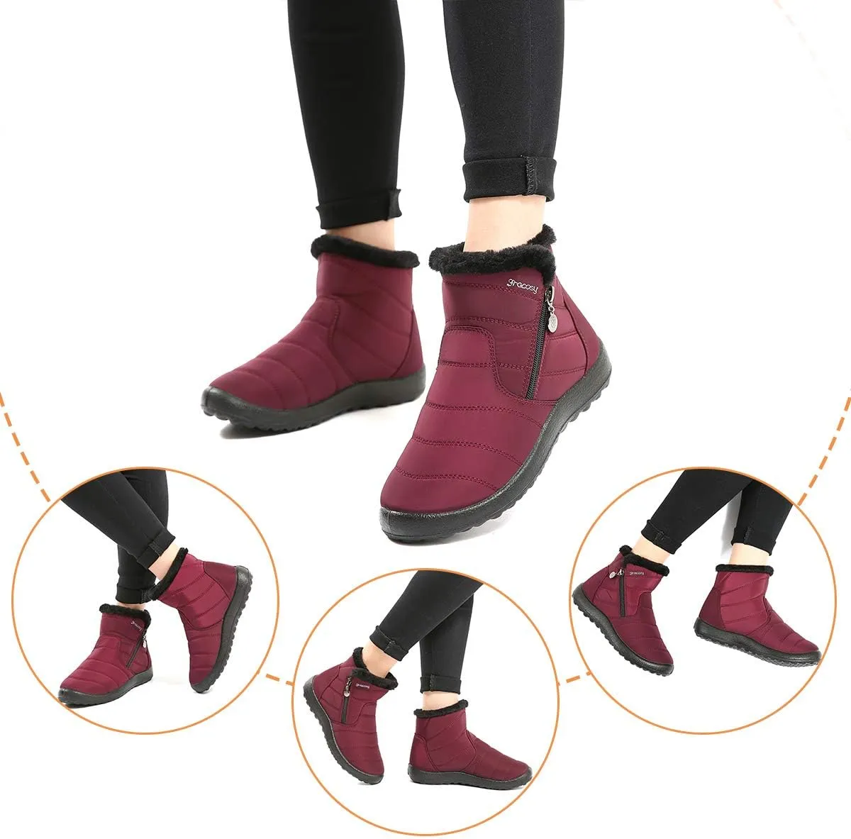 gracosy Warm Snow Boots, Women's Winter Ankle Bootie Anti-Slip Fur Lined Ankle Short Boots Waterproof Slip On Outdoor Shoes