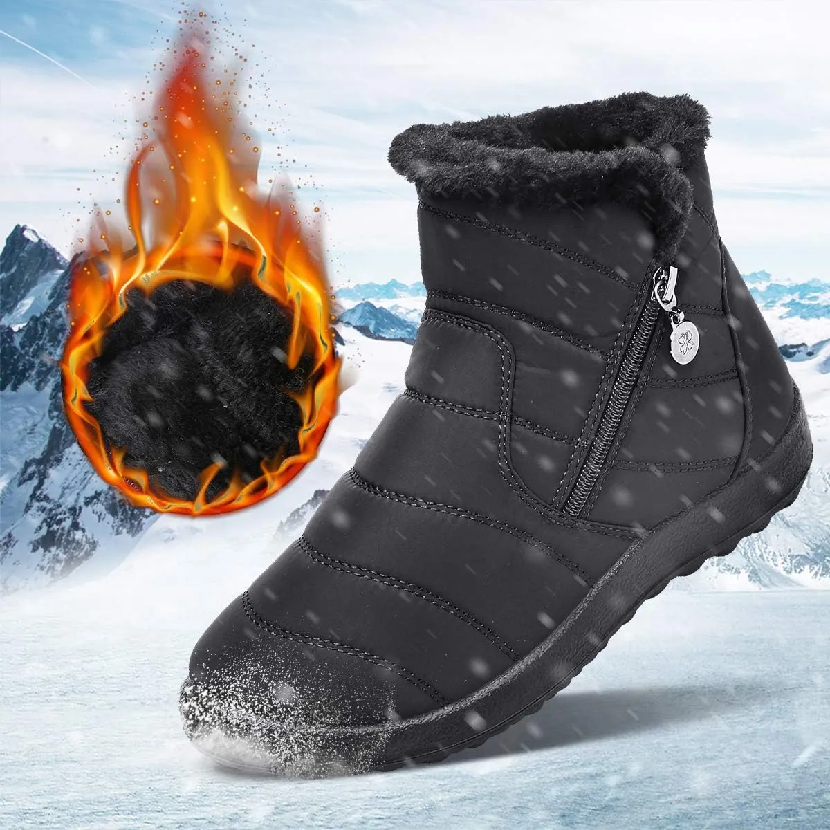 gracosy Warm Snow Boots, Women's Winter Ankle Bootie Anti-Slip Fur Lined Ankle Short Boots Waterproof Slip On Outdoor Shoes