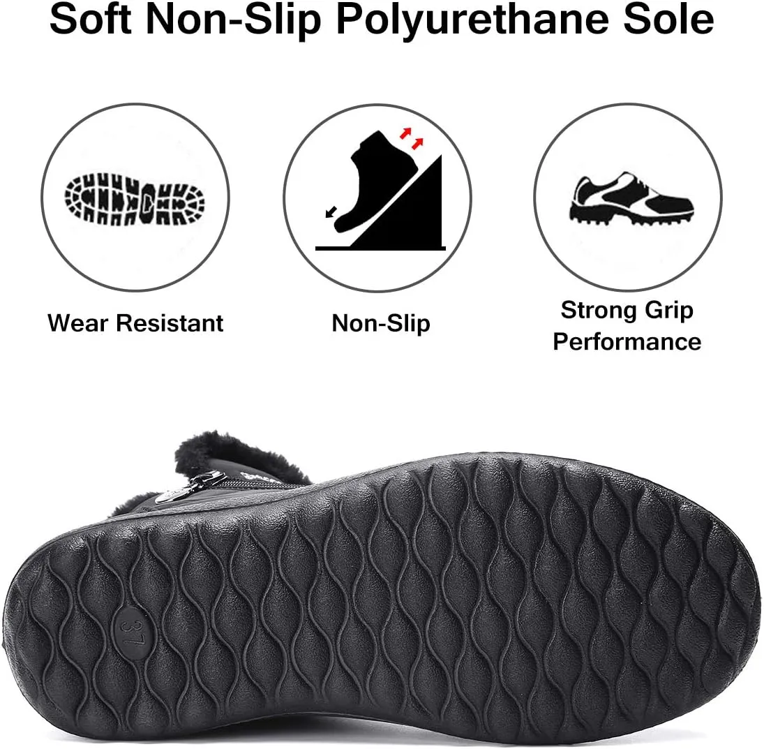 gracosy Warm Snow Boots, Women's Winter Ankle Bootie Anti-Slip Fur Lined Ankle Short Boots Waterproof Slip On Outdoor Shoes