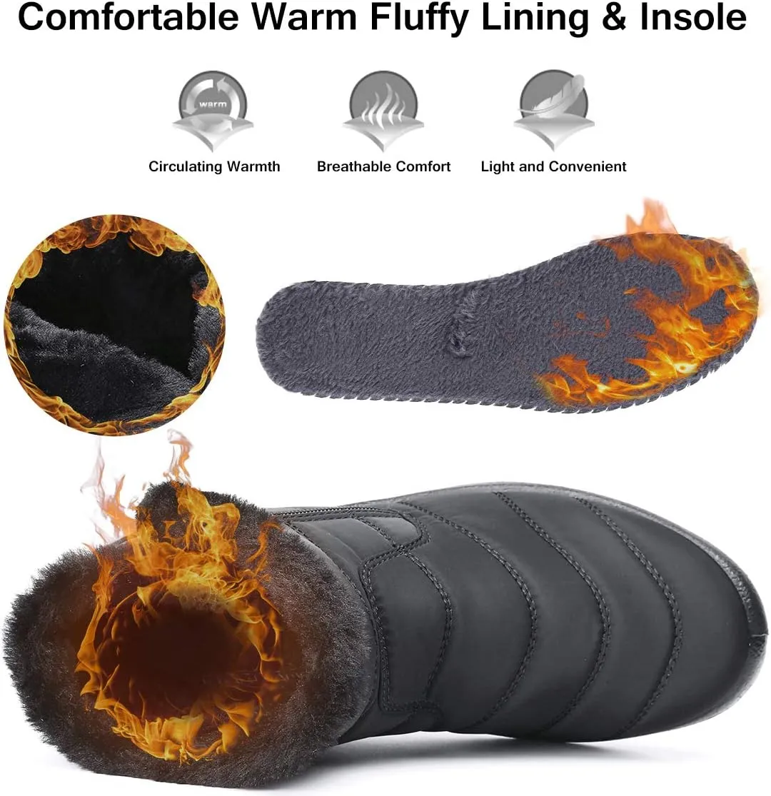 gracosy Warm Snow Boots, Women's Winter Ankle Bootie Anti-Slip Fur Lined Ankle Short Boots Waterproof Slip On Outdoor Shoes