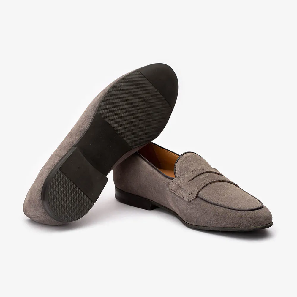Grey Suede Belgian Penny Loafer
