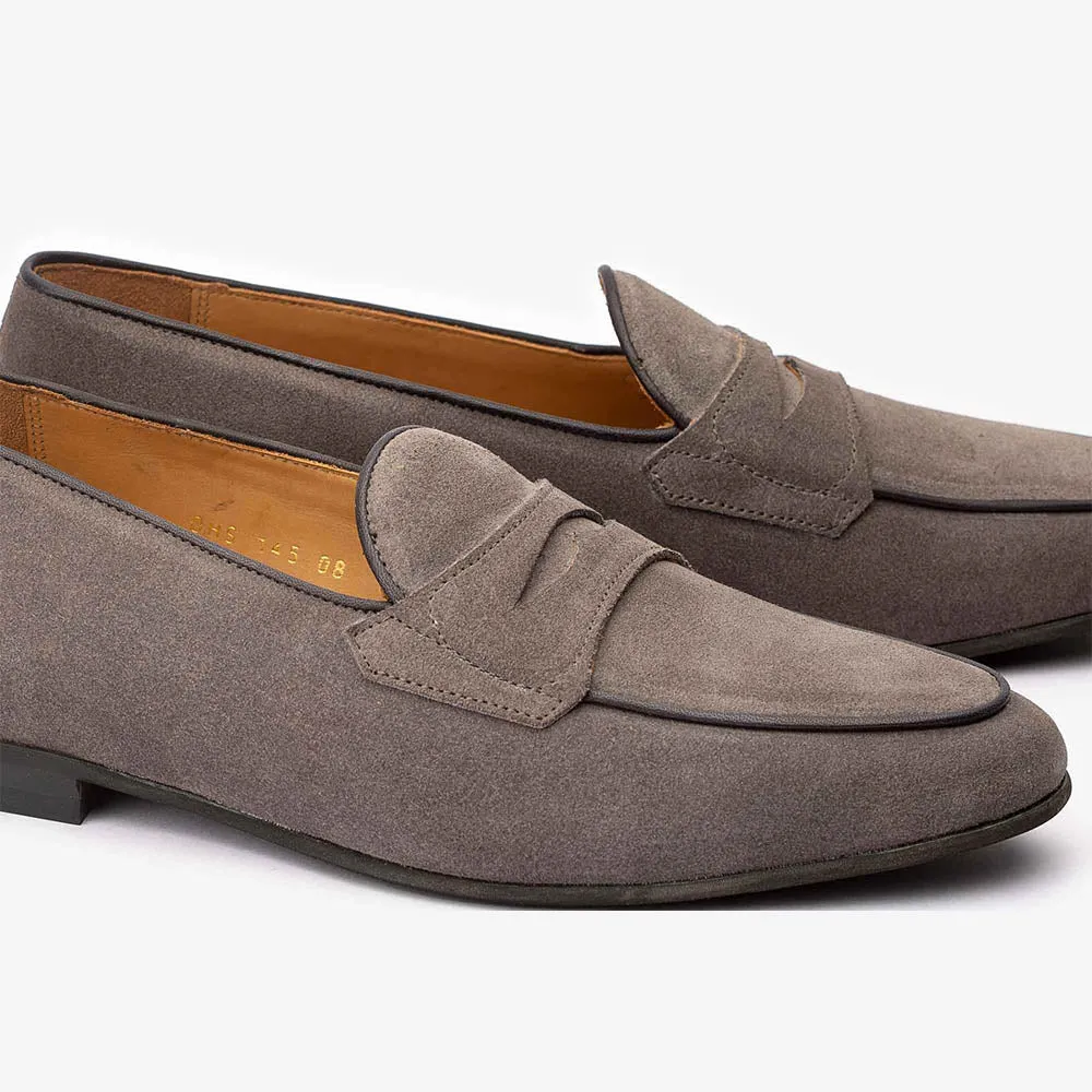 Grey Suede Belgian Penny Loafer