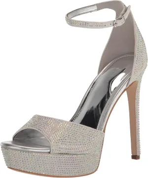 Guess Women's CADLY Heeled Sandal, Silver Shimmer 040, 6.5