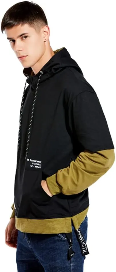 GURUNVANI Contrast Color Pullover Hoodie Mens Patchwork Hoodies Men
