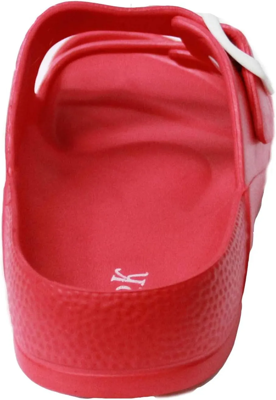 H2K Women's Lightweight Comfort Soft Slides EVA Adjustable Double Buckle Flat Sandals Buddy