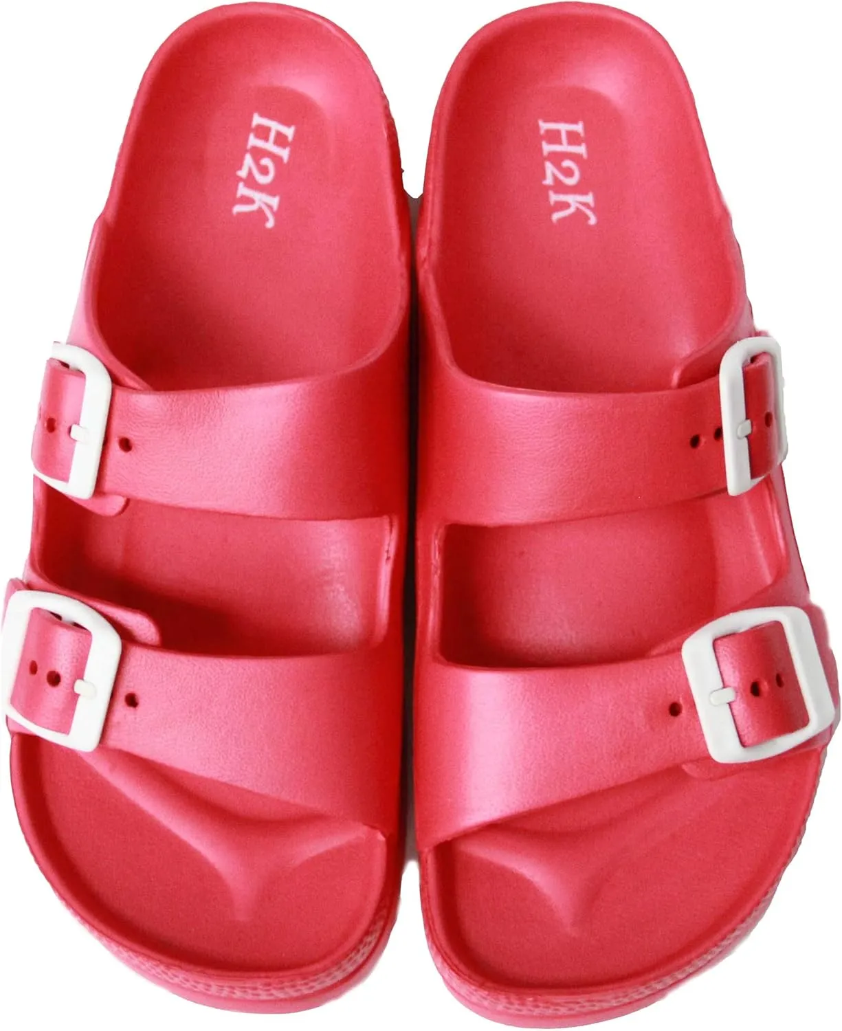 H2K Women's Lightweight Comfort Soft Slides EVA Adjustable Double Buckle Flat Sandals Buddy