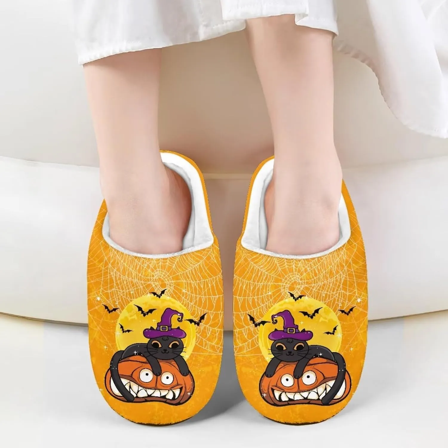 Halloween Plush Slippers for Kid Soft Slippers Floral Fluffy Fuzzy Slip-On Anti-Skid Outdoor Home Slipper for Kids