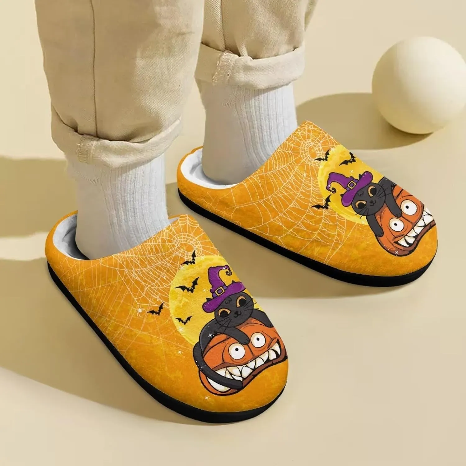 Halloween Plush Slippers for Kid Soft Slippers Floral Fluffy Fuzzy Slip-On Anti-Skid Outdoor Home Slipper for Kids