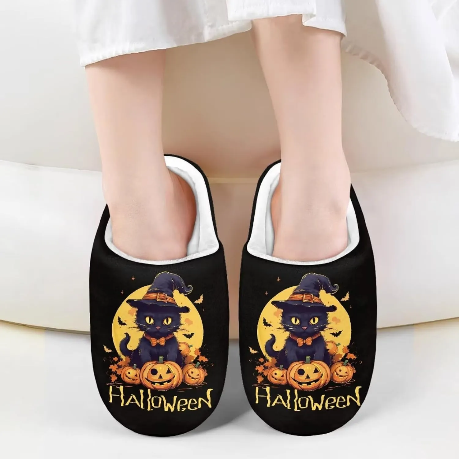 Halloween Plush Slippers for Kid Soft Slippers Floral Fluffy Fuzzy Slip-On Anti-Skid Outdoor Home Slipper for Kids