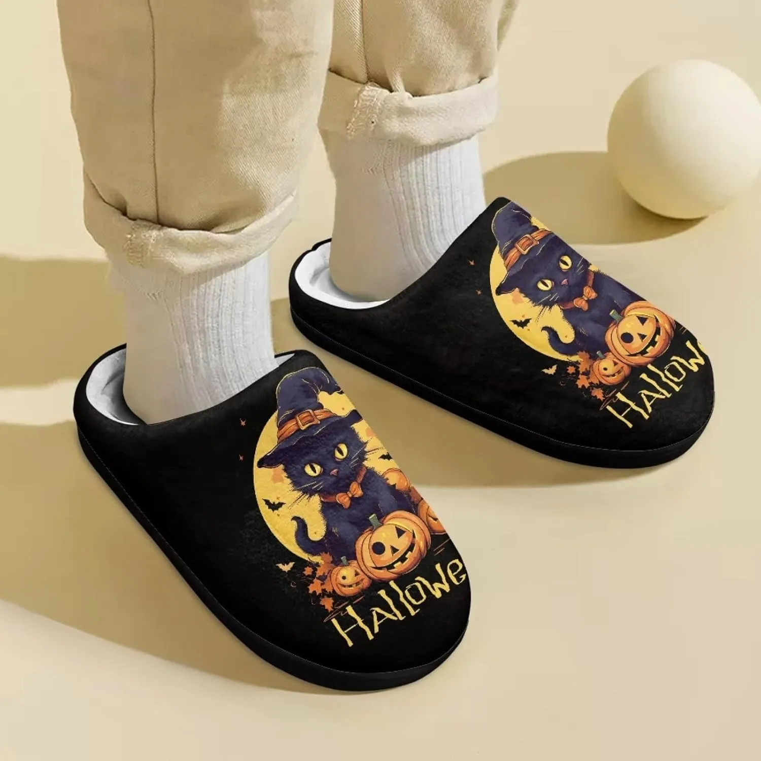 Halloween Plush Slippers for Kid Soft Slippers Floral Fluffy Fuzzy Slip-On Anti-Skid Outdoor Home Slipper for Kids