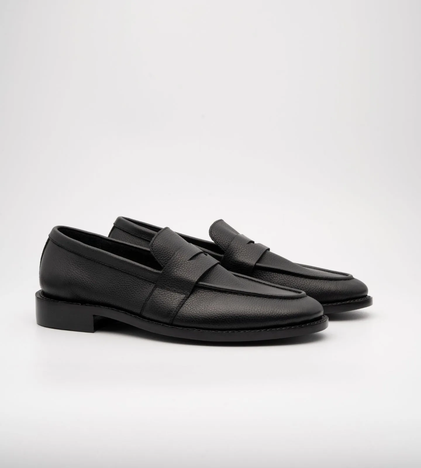 Hand-Welted Unlined Black Milled Leather Penny Loafer