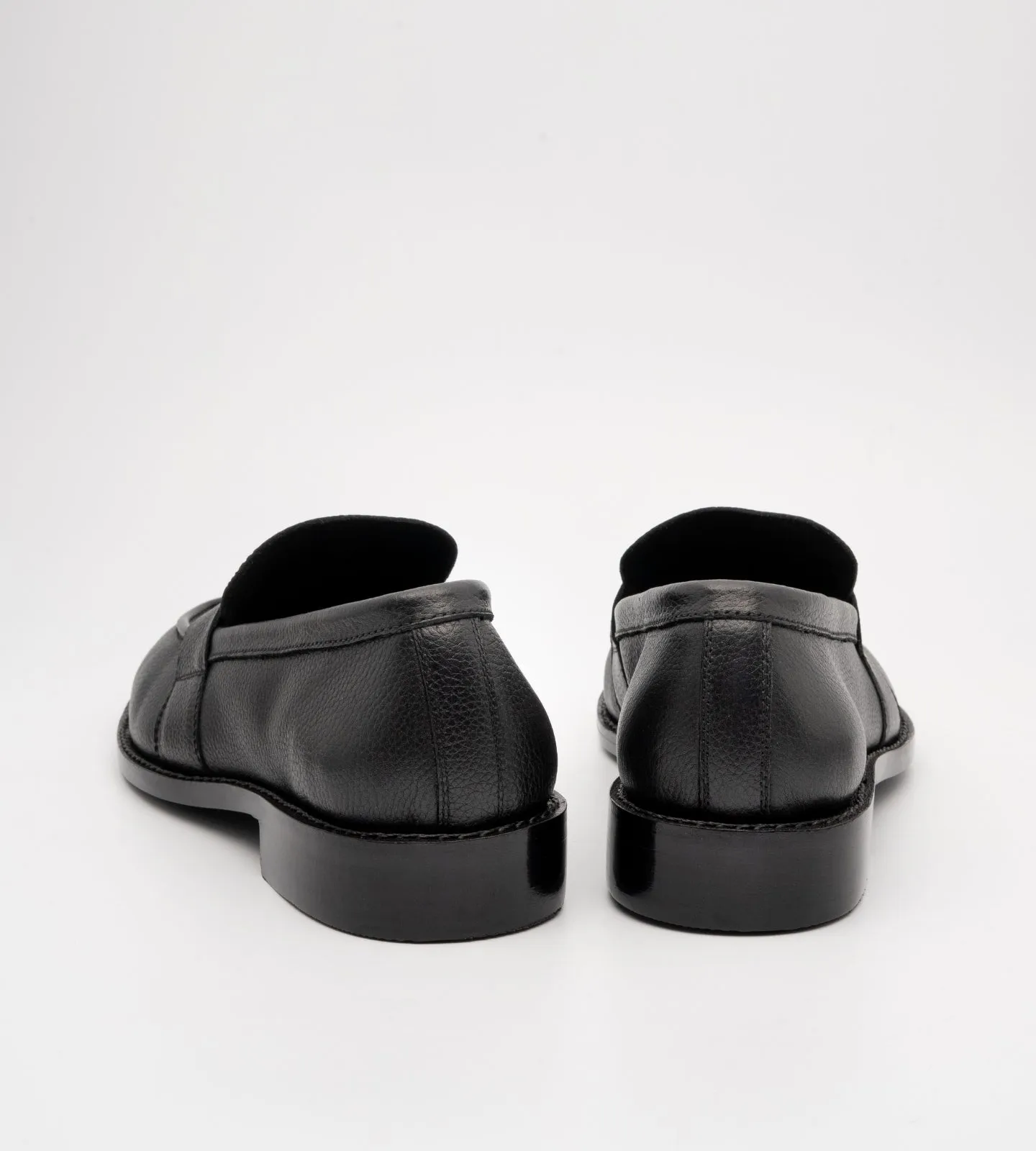 Hand-Welted Unlined Black Milled Leather Penny Loafer