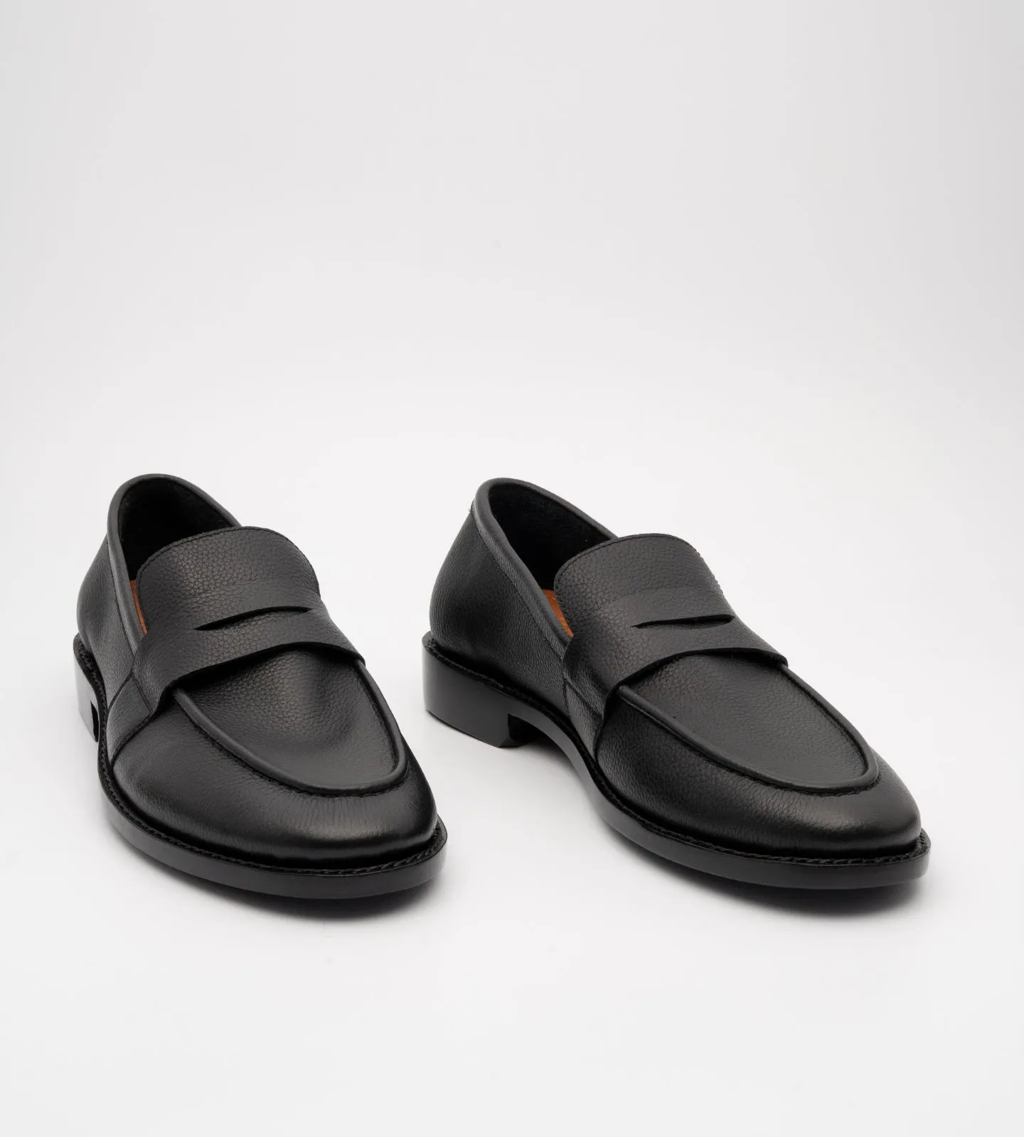 Hand-Welted Unlined Black Milled Leather Penny Loafer