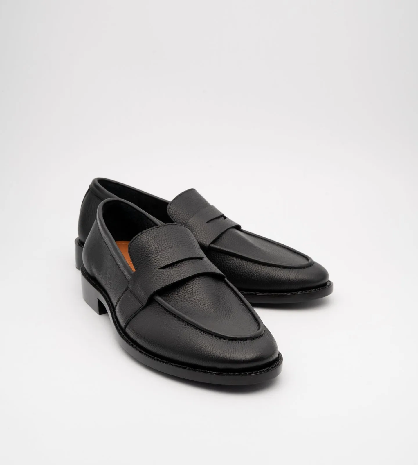 Hand-Welted Unlined Black Milled Leather Penny Loafer