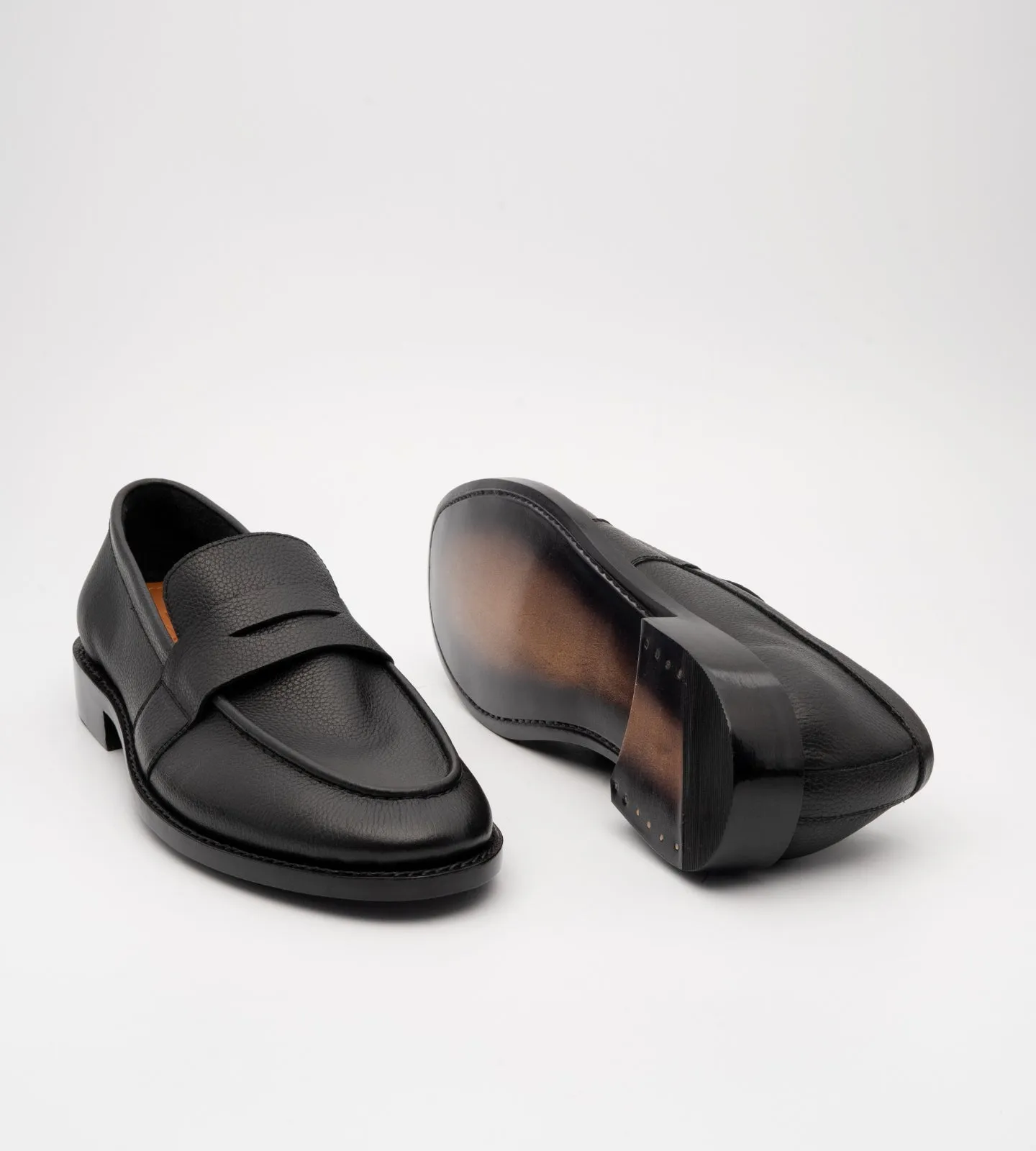 Hand-Welted Unlined Black Milled Leather Penny Loafer