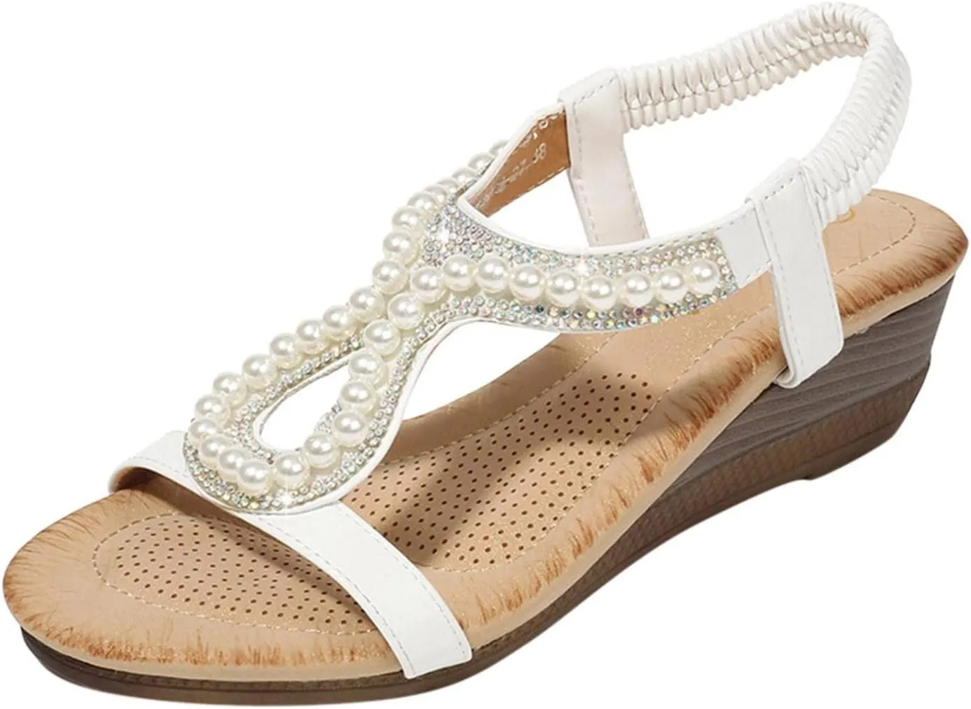 Hbeylia Platform Wedge Sandals for Women,Ladies Fashion Summer Boho Rhinestones Crystal Gladiator Open Toe Ethnic Low Heel Sandals Roman Lightweight Outdoor Sandals