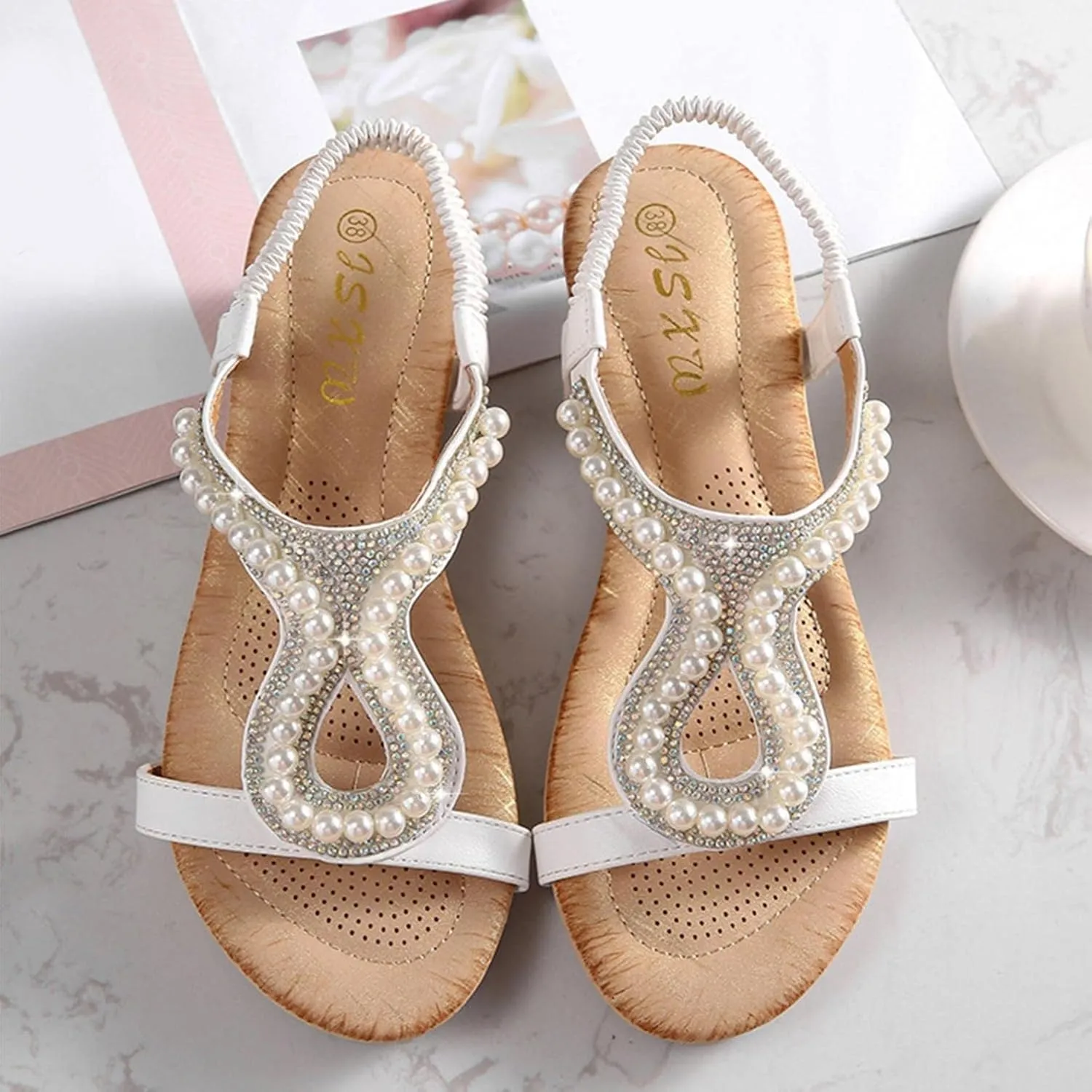 Hbeylia Platform Wedge Sandals for Women,Ladies Fashion Summer Boho Rhinestones Crystal Gladiator Open Toe Ethnic Low Heel Sandals Roman Lightweight Outdoor Sandals