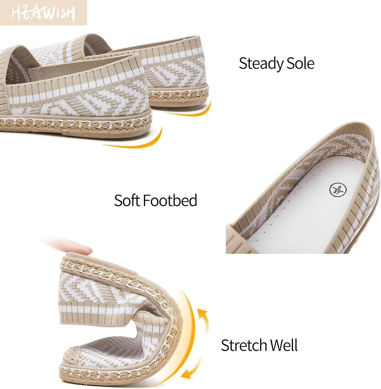 HEAWISH Ballet Flats for Women Loafer Slip on Shoes,Breathable Womens Shoes Dressy Casual Espadrilles for Women Rope Loafer Flats
