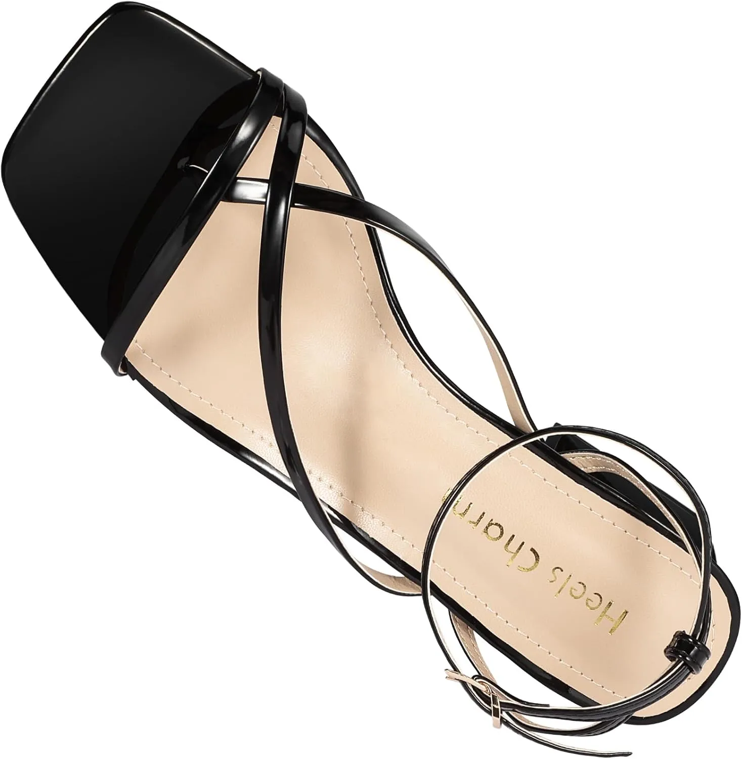 Heels Charm Women's Low Chunky Block Heeled Sandals 2.68 Inches Open Toe Cross Ankle Strap Block High Heel Sandal Dress Dancing Chunky Sandals Daily Work Party Wedding Shoes